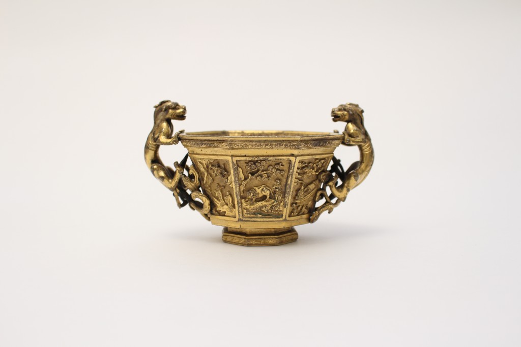 A gilt-bronze octagonal cup