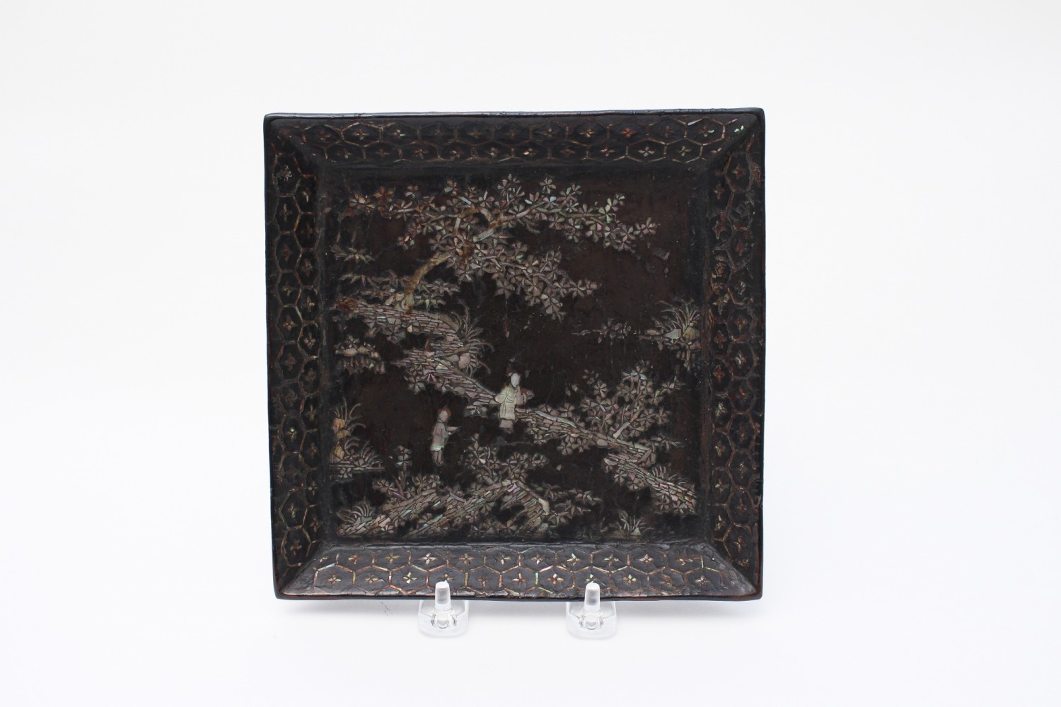 A mother-of-pearl inlaid square lacquer tray