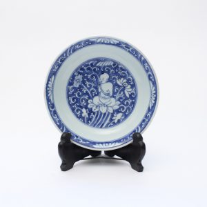 A small blue and white dish