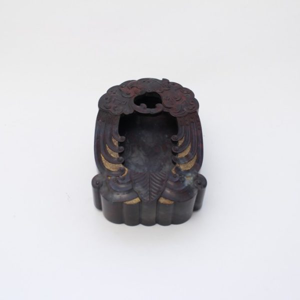 A carved and partially gilt soapstone brush washer (signed Shang Jun)
