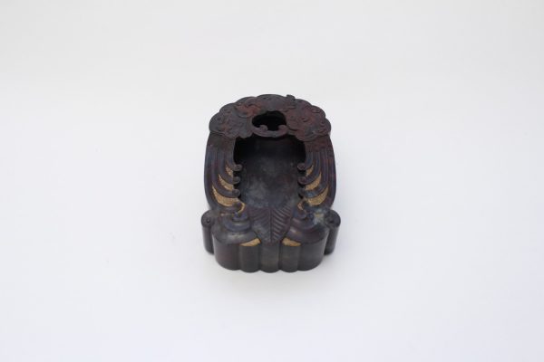A carved and partially gilt soapstone brush washer (signed Shang Jun)