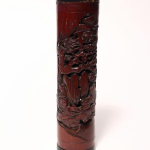 A finely carved bamboo 'hunting scene' incense holder