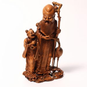 A finely carved bamboo-root 'Shoulao, child and crane' group