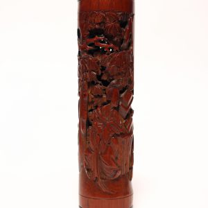 A carved bamboo 'Lady and Three Boys' incense holder