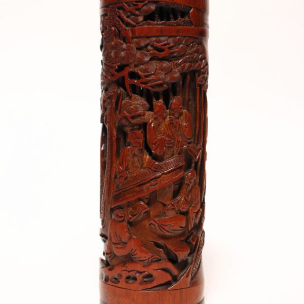 A carved bamboo 'Seven Sages of the Bamboo Grove' incense holder 