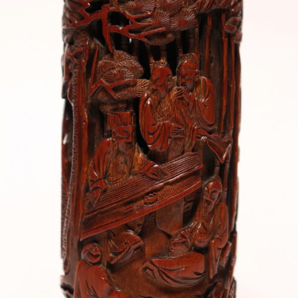 A carved bamboo 'Seven Sages of the Bamboo Grove' incense holder 