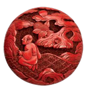 A circular carved cinnabar lacquer box and cover (Qianlong mark and period)