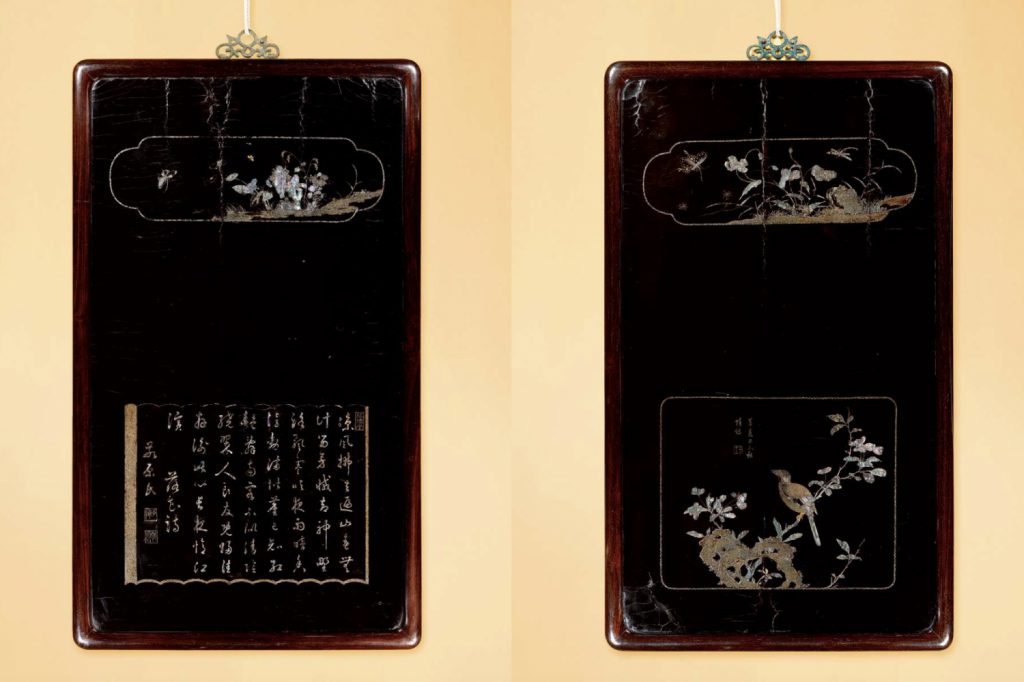 A SET OF FOUR MOTHER-OF-PEARL INLAID PANELS (1)