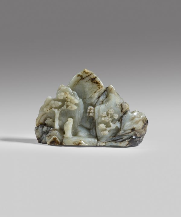 An important imperial inscribed mottled white jade boulder