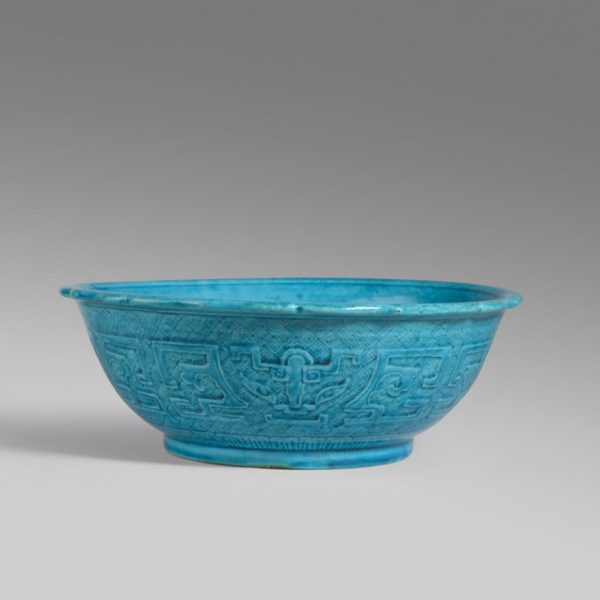 A large turquoise-glazed bowl 