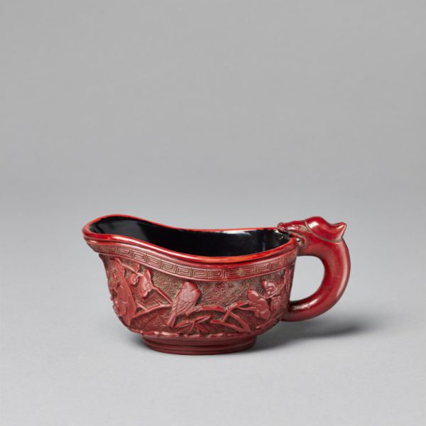 A carved cinnabar lacquer pouring cup (Signed Xitang Yangming Zao, 16th Century)