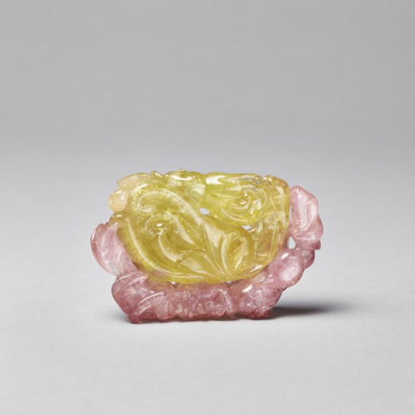 An unusual pink and yellow tourmaline pendant (Qing dynasty, 1644-1911)